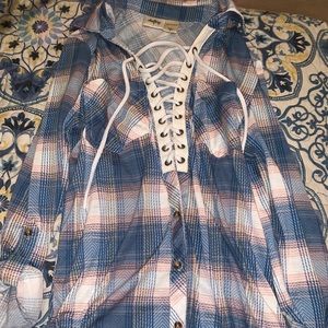 Plaid tied up button up